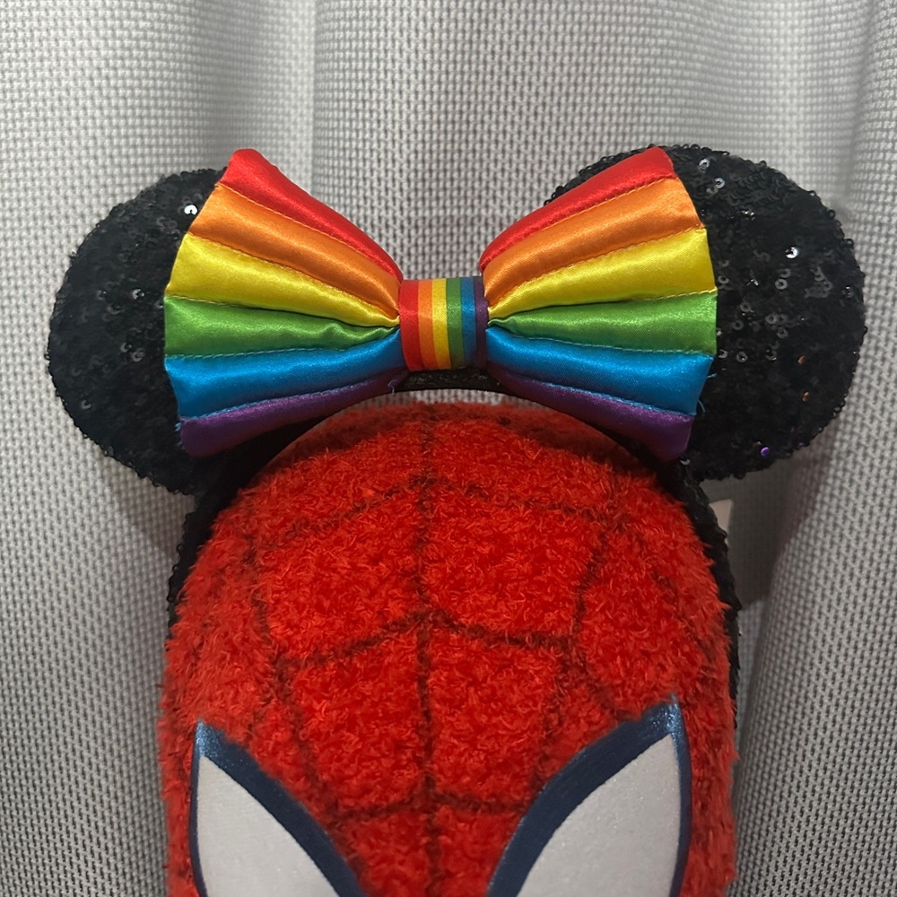 Minnie Ears, Black Sparkle with Rainbow Bow